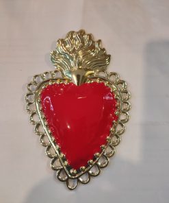 cuore in metallo dorato rosso decorazione cm 15